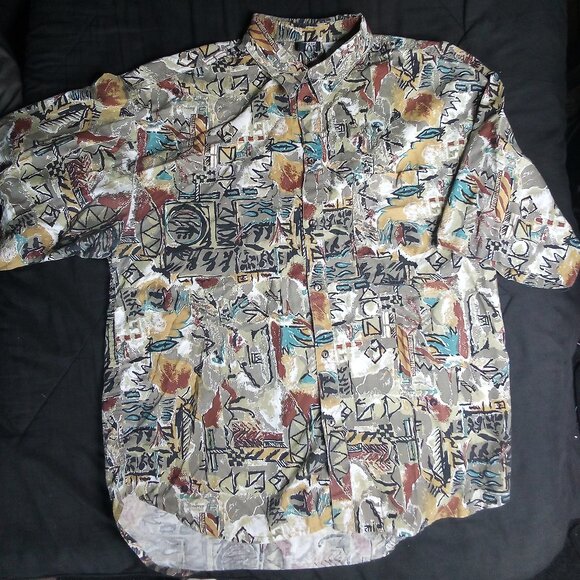 Vintage Box Men's Club Abstract Strokes Geometric Hawaiian Shirt - Picture 2 of 7